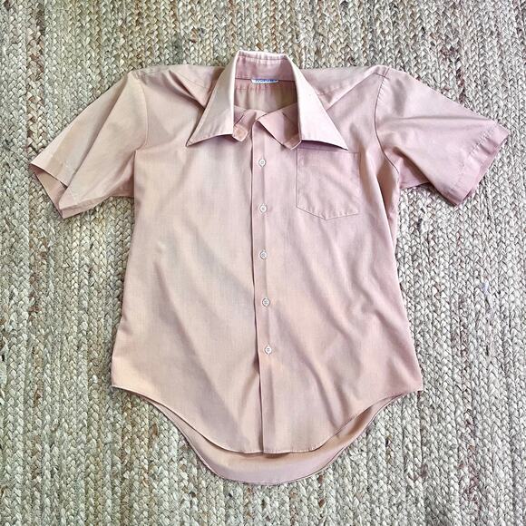 Vintage 70s men’s tan cotton button down shirt - Picture 1 of 4